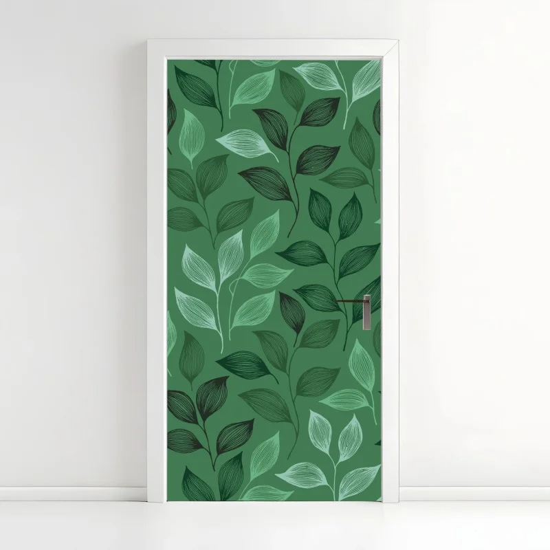 Door sticker green botanical leaf pattern