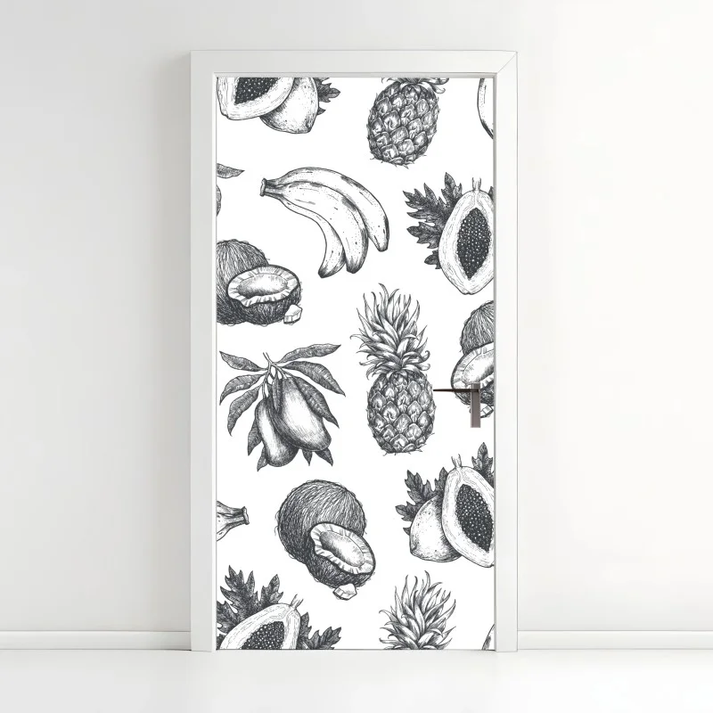Door sticker hand drawn tropical fruit pattern