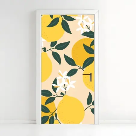 Door sticker bright lemon botanical pattern • Wallissimo®