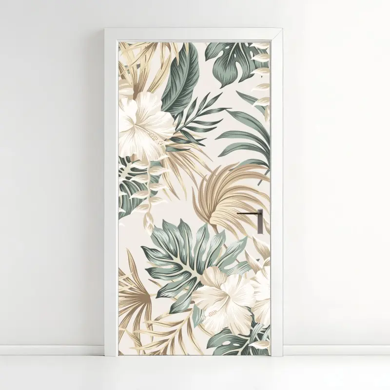 Door sticker soft tropical hibiscus botanical print