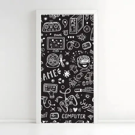 Door sticker hand-drawn gaming pattern • Wallissimo®