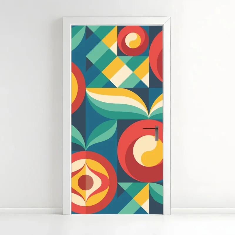 Door sticker vibrant geometric floral pattern