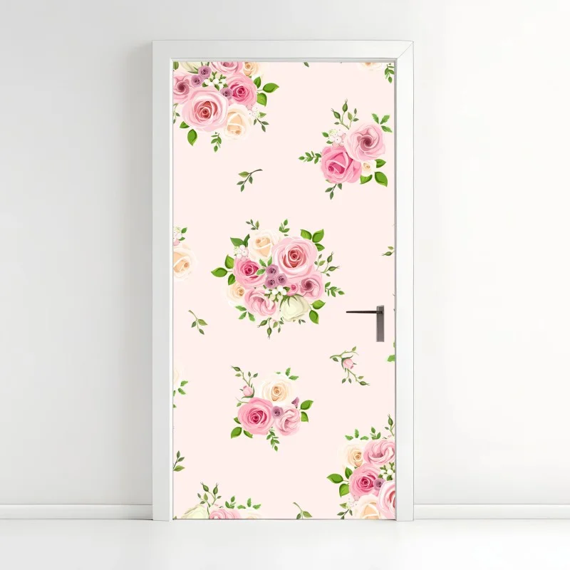 Door sticker delicate pink rose bouquet pattern