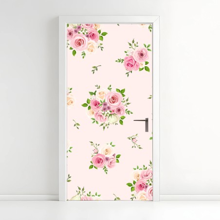Door sticker delicate pink rose bouquet pattern • Wallissimo®