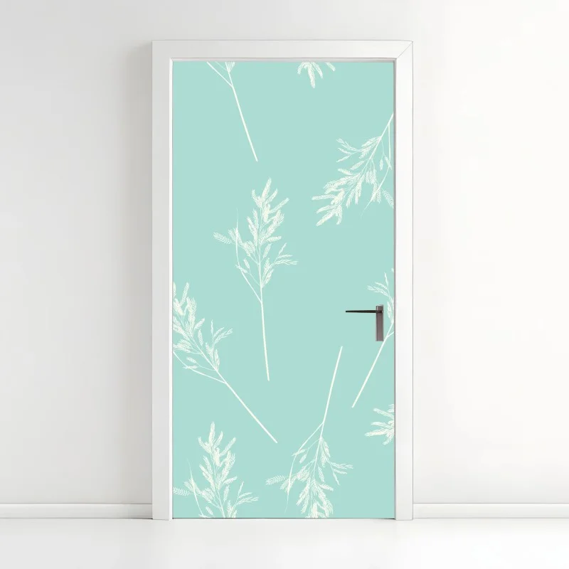 Door sticker delicate turquoise botanical pattern