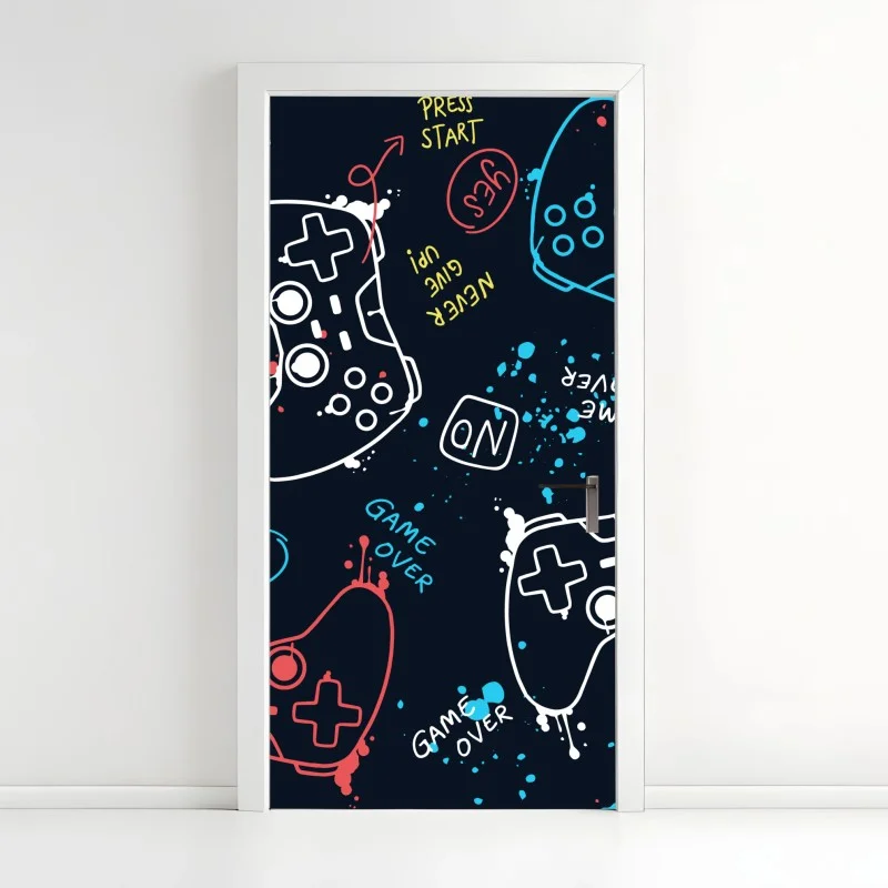 Door sticker colorful gaming controller pattern
