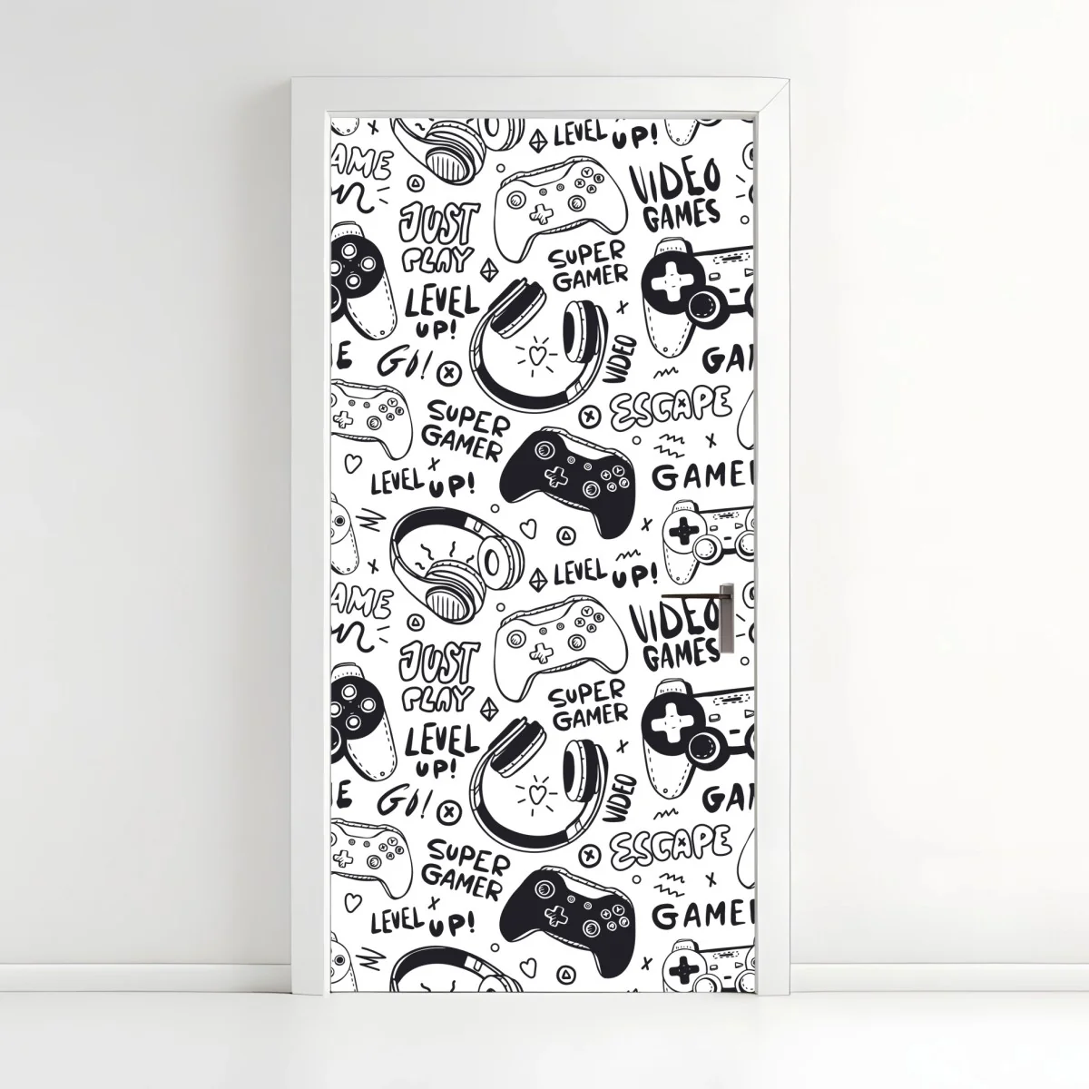 Door sticker gaming doodle pattern with controllers • Wallissimo® Door sticker gaming doodle pattern with controllers • Wallissimo®