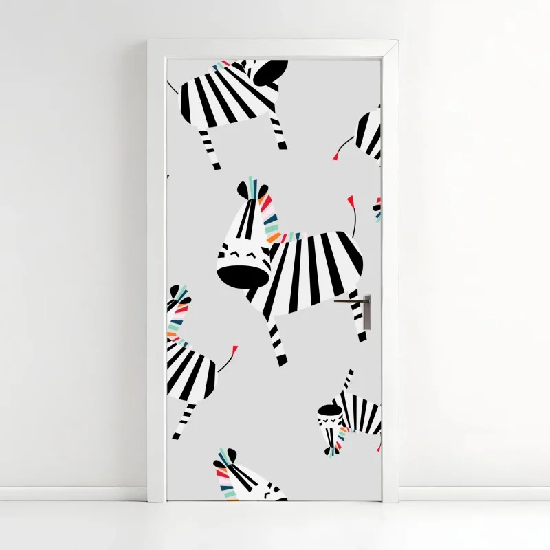 Door sticker playful zebra stripe pattern
