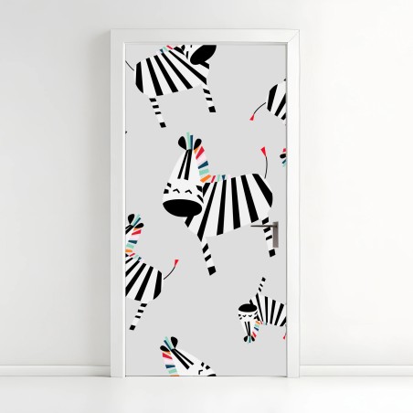Door sticker playful zebra stripe pattern • Wallissimo®