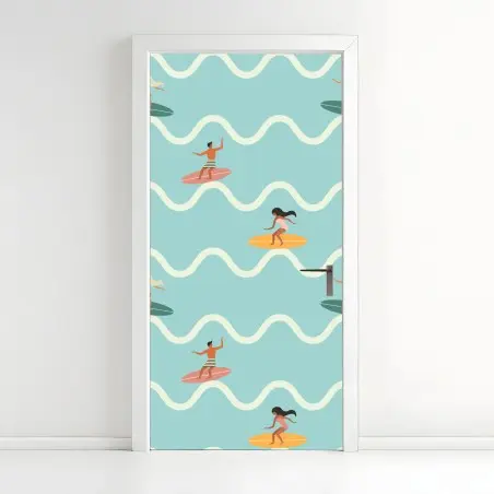 Door sticker surfing waves seamless pattern • Wallissimo®
