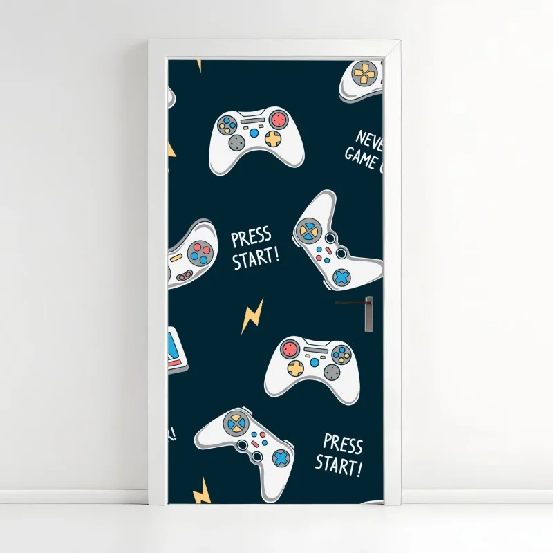 Door sticker retro game controllers pattern
