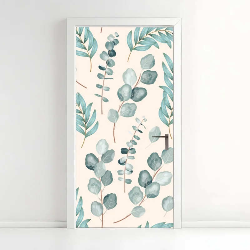 Door sticker pastel eucalyptus leaf pattern