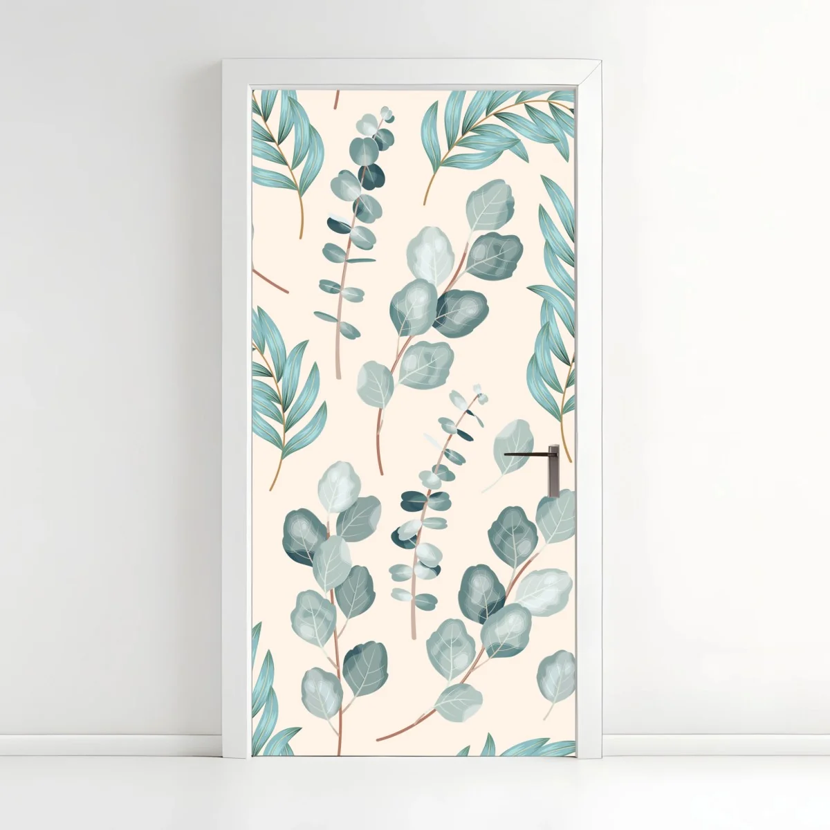 Door sticker pastel eucalyptus leaf pattern ⁕ Wallissimo® Door sticker pastel eucalyptus leaf pattern ⁕ Wallissimo®