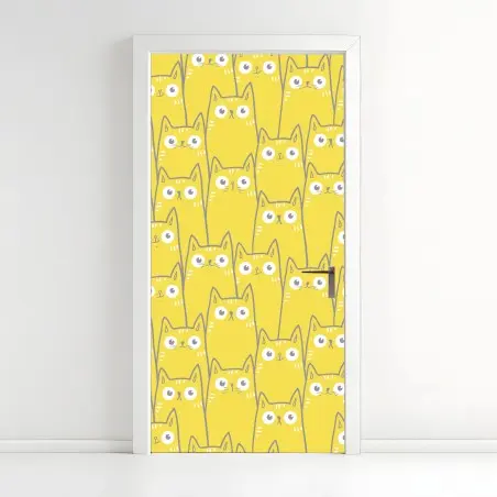 Door sticker playful yellow cat pattern • Wallissimo®