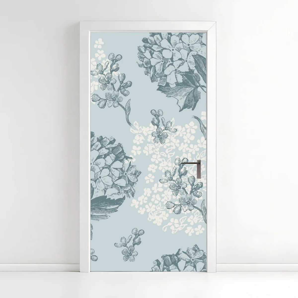 Door sticker soft pastel hydrangea botanical pattern • Wallissimo® Door sticker soft pastel hydrangea botanical pattern • Wallissimo®