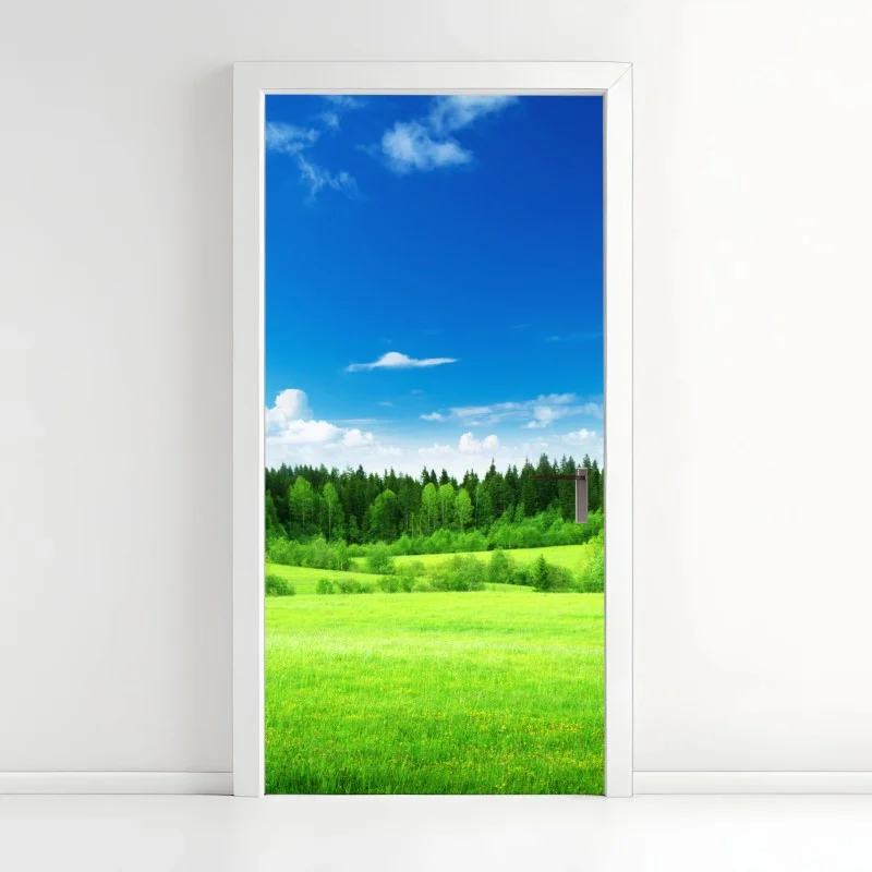 Door sticker spring meadow under a blue sky