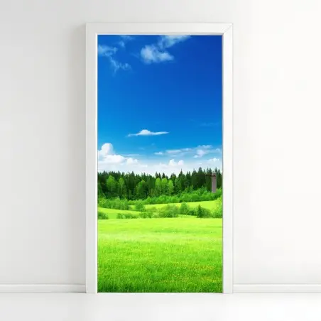 Door sticker spring meadow under a blue sky • Wallissimo®