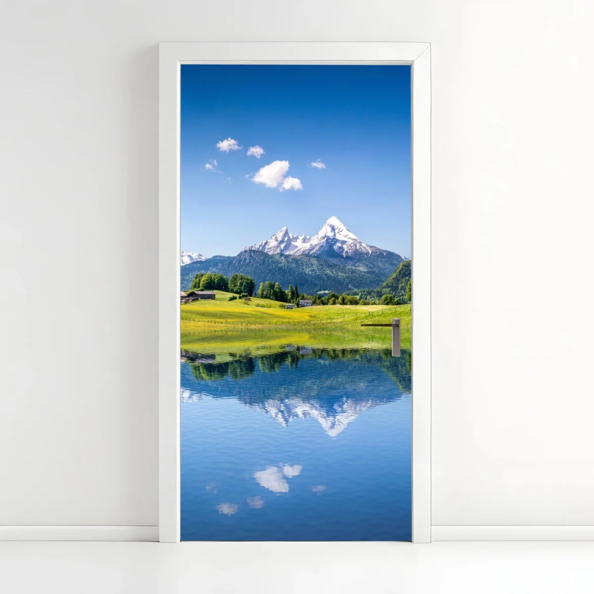 Door sticker alpine peaks reflected in a tranquil lake ⁕ Wallissimo® Door sticker alpine peaks reflected in a tranquil lake ⁕ Wallissimo®