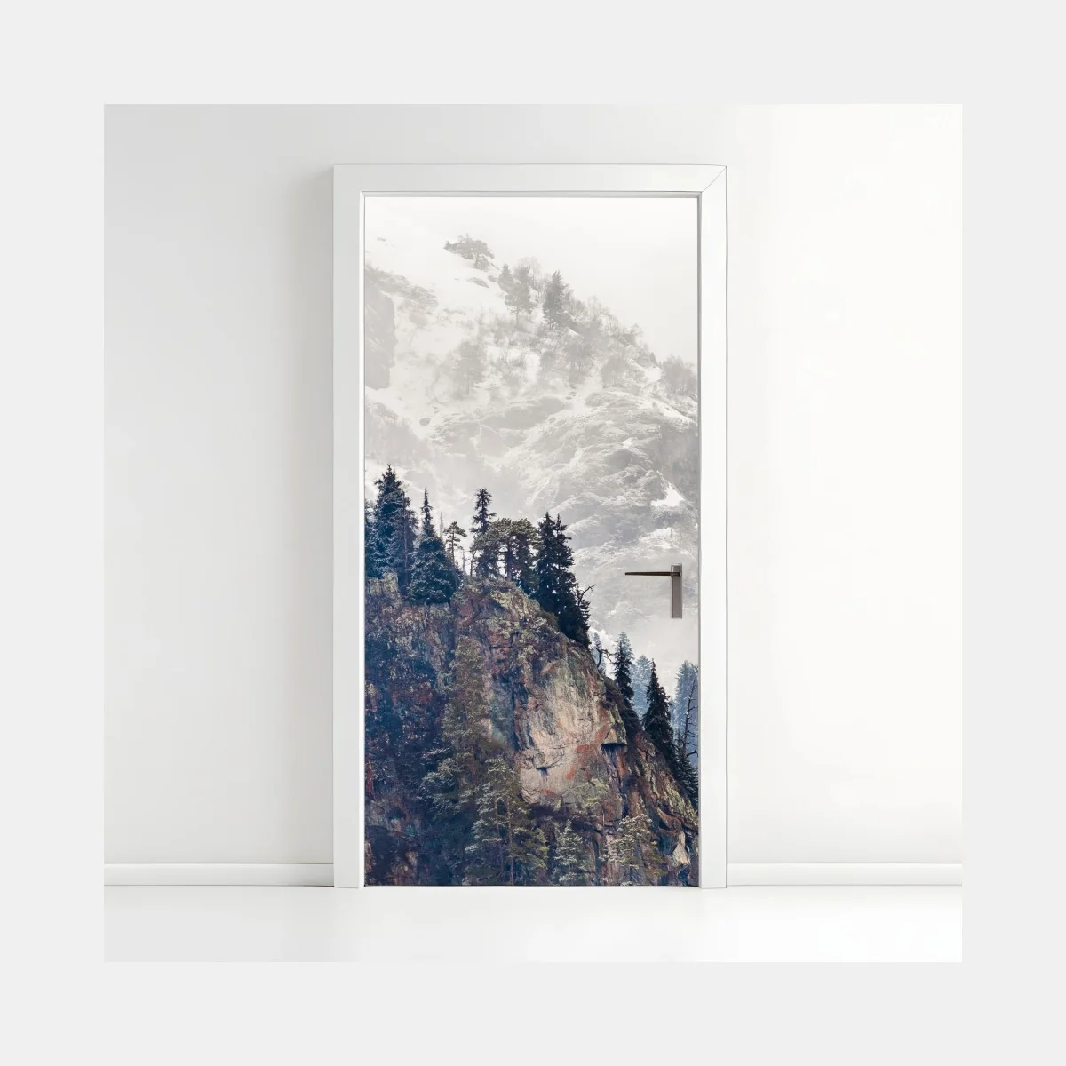 Door sticker misty mountain cliff with pine forest ⁕ Wallissimo® Door sticker misty mountain cliff with pine forest ⁕ Wallissimo®