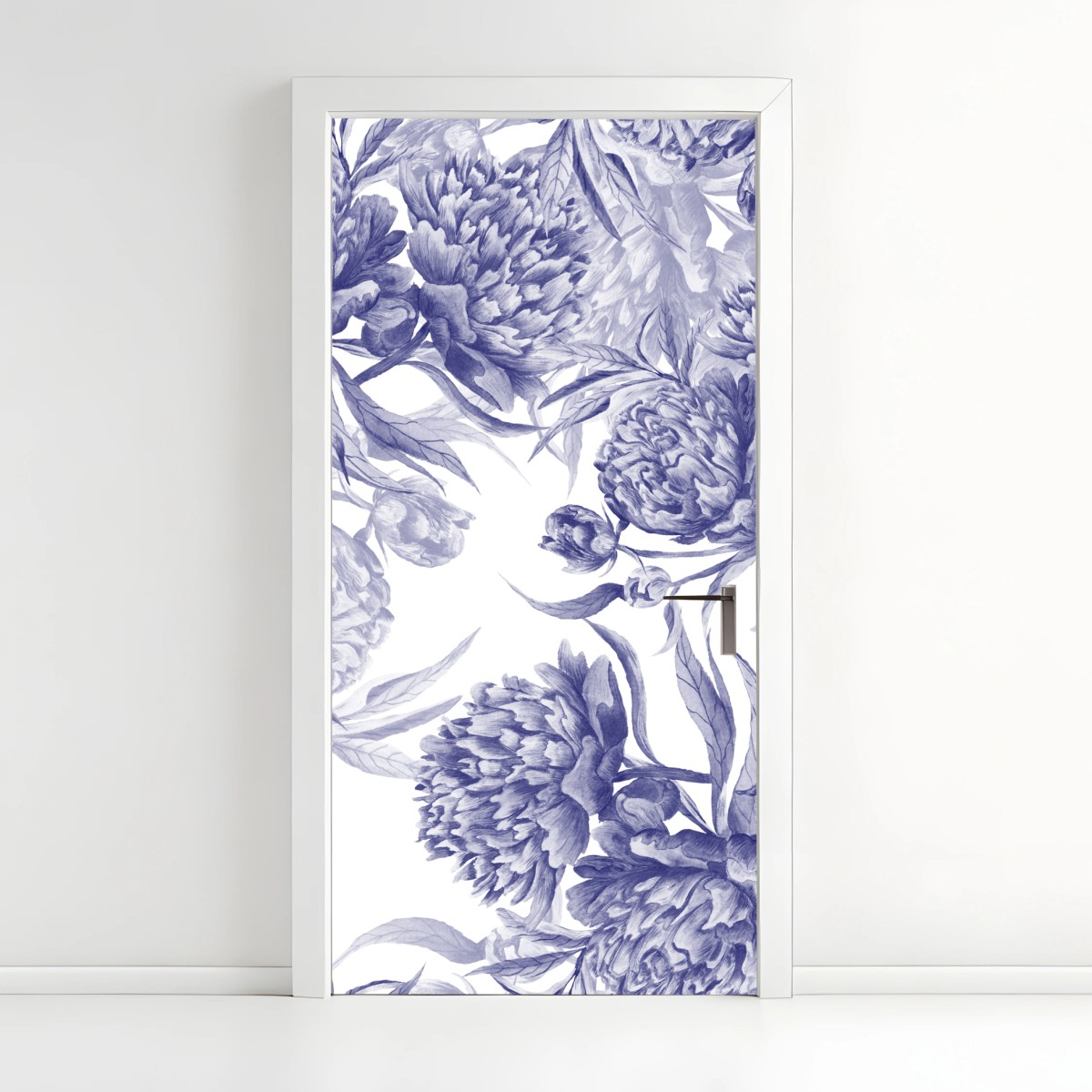Door sticker blue peony floral pattern • Wallissimo® Door sticker blue peony floral pattern • Wallissimo®