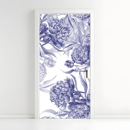 Door sticker blue peony floral pattern • Wallissimo®