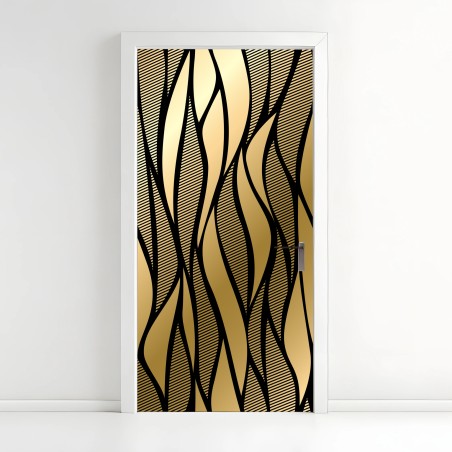 Door sticker luxury gold abstract wave pattern • Wallissimo®