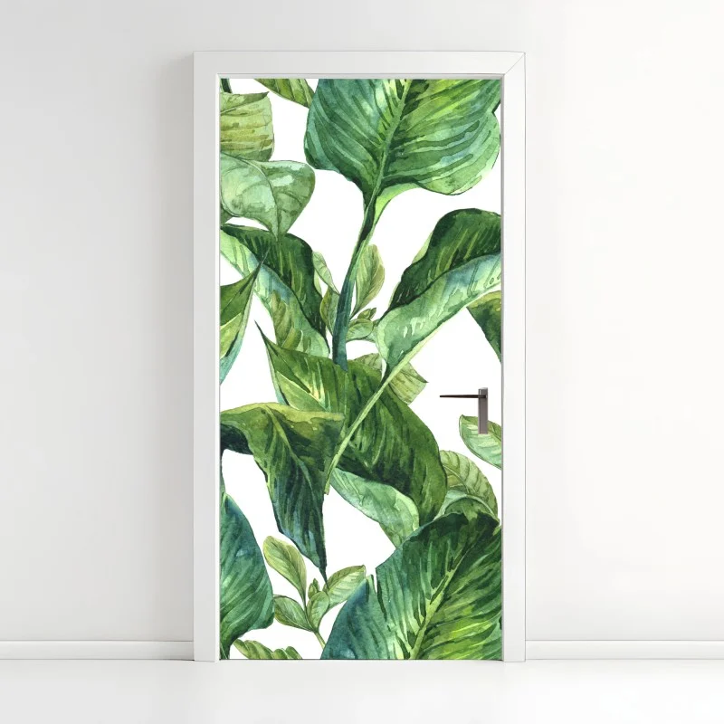 Door sticker lush watercolor tropical leaves pattern