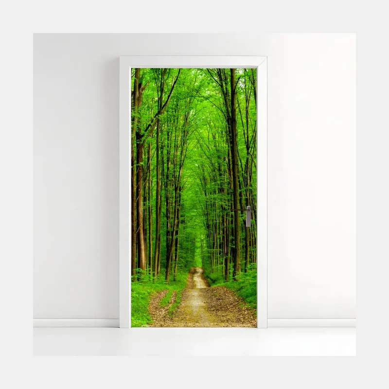 Door sticker green forest pathway in spring