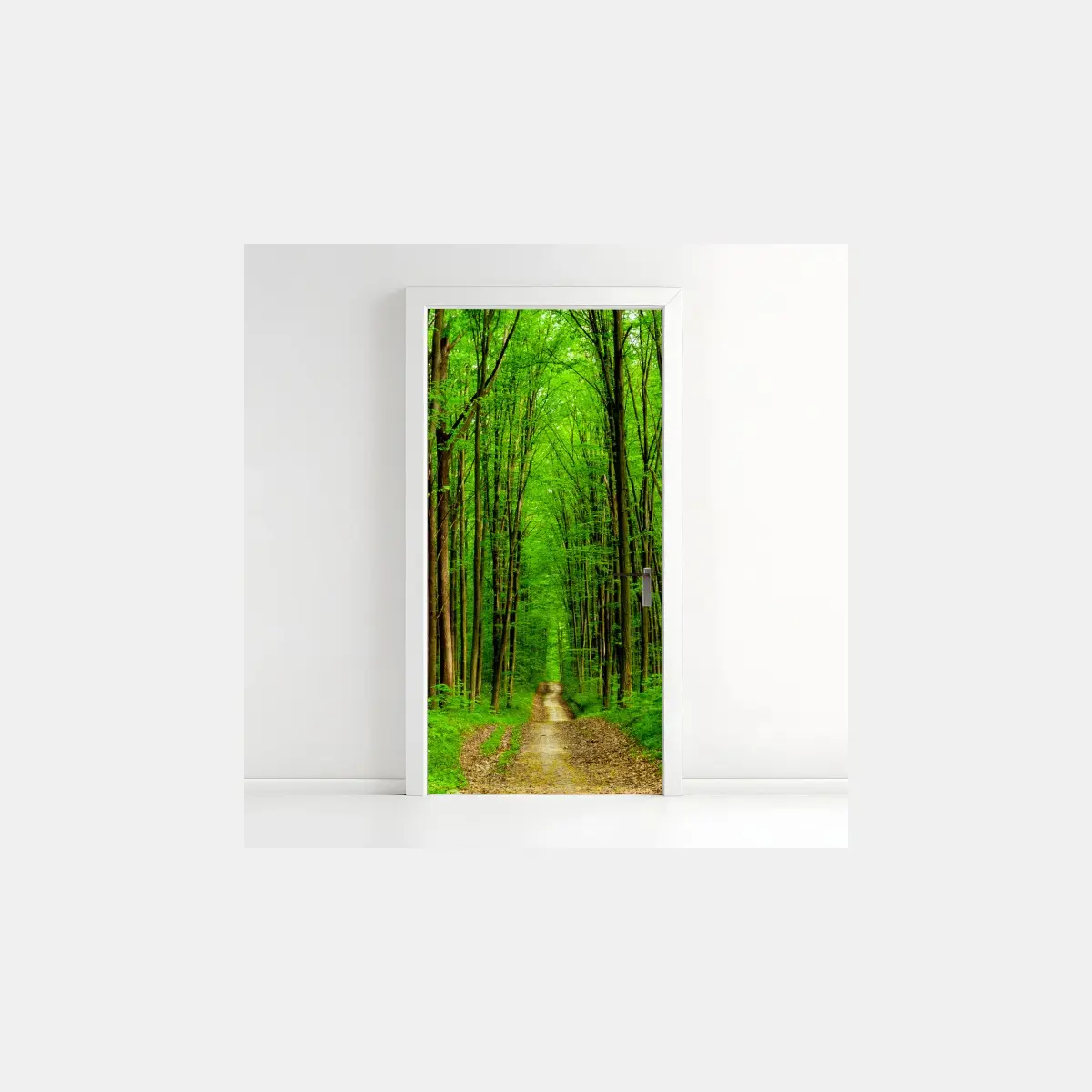 Door sticker green forest pathway in spring • Wallissimo® Door sticker green forest pathway in spring • Wallissimo®