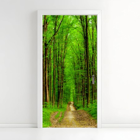 Door sticker green forest pathway in spring • Wallissimo®