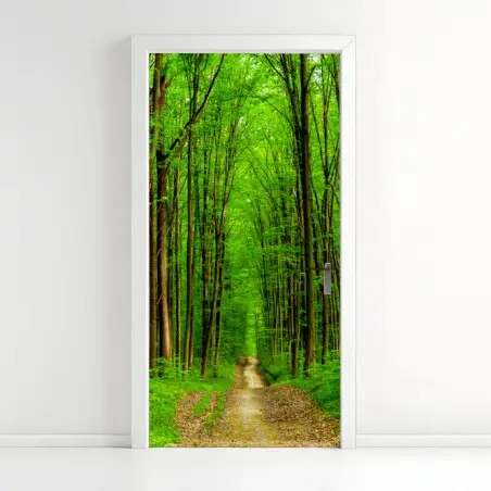 Door sticker green forest pathway in spring • Wallissimo®