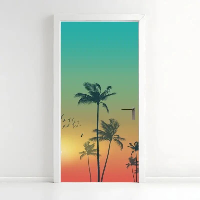 Door sticker tropical sunset palms silhouette