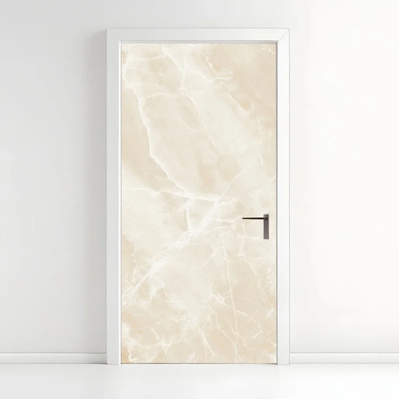 Door sticker beige marble texture with white veining