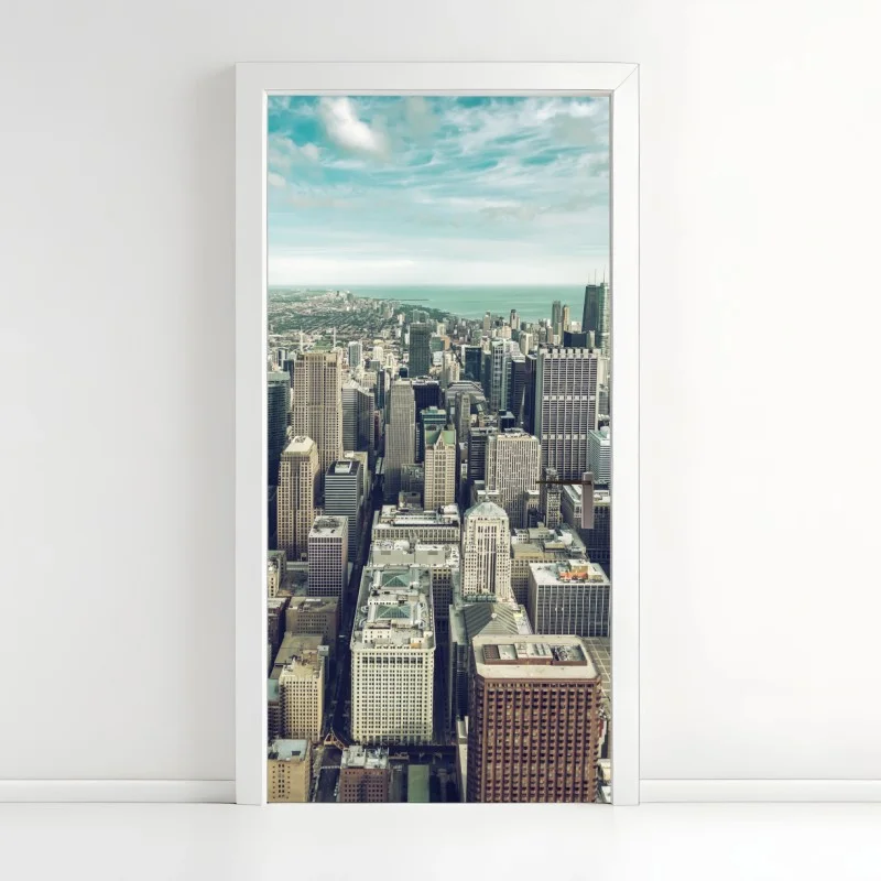 Door sticker Chicago aerial skyline in turquoise vintage tones