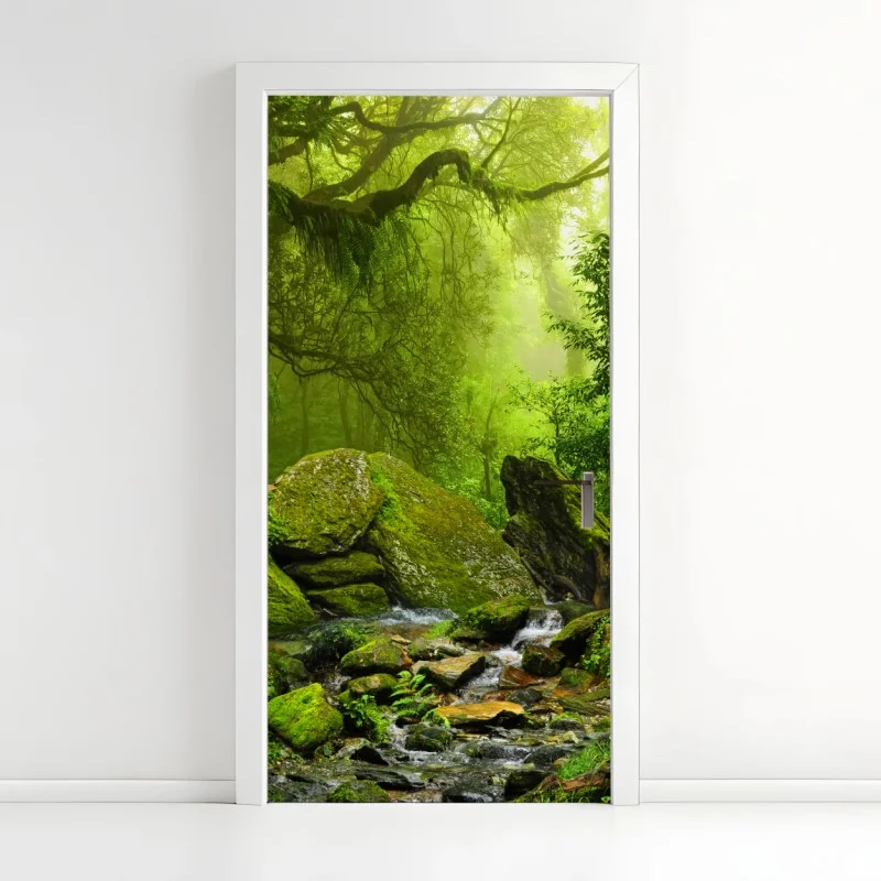 Door sticker moss-covered woodland stream