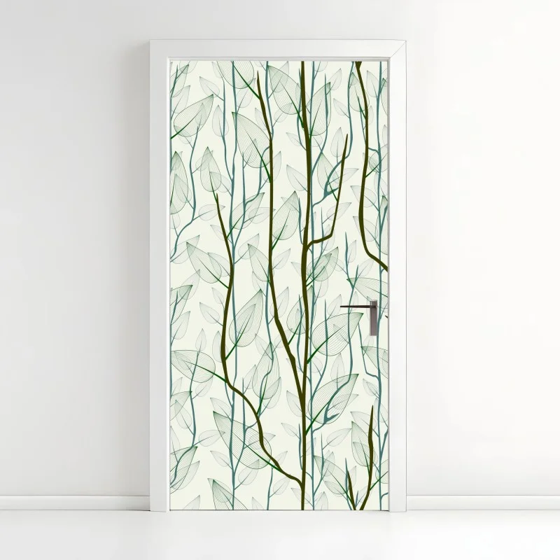 Door sticker delicate leaf and branch pattern