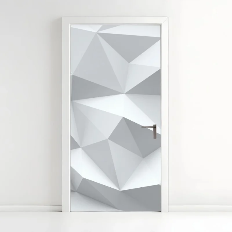 Door sticker white three-dimensional low-poly geometric pattern