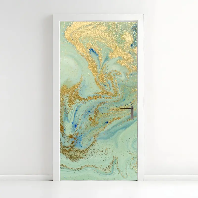 Door sticker turquoise marble with gold veins