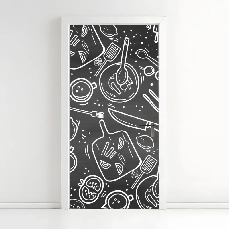 Door sticker kitchen chalkboard doodle pattern