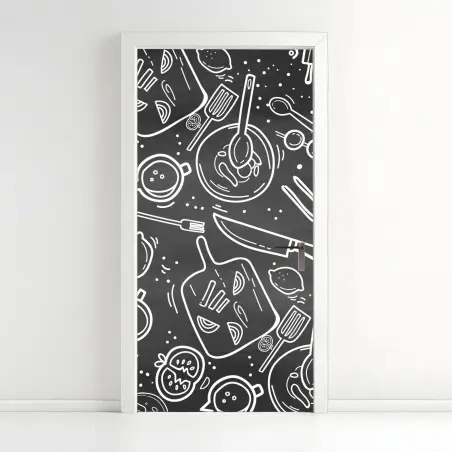 Door sticker kitchen chalkboard doodle pattern • Wallissimo®