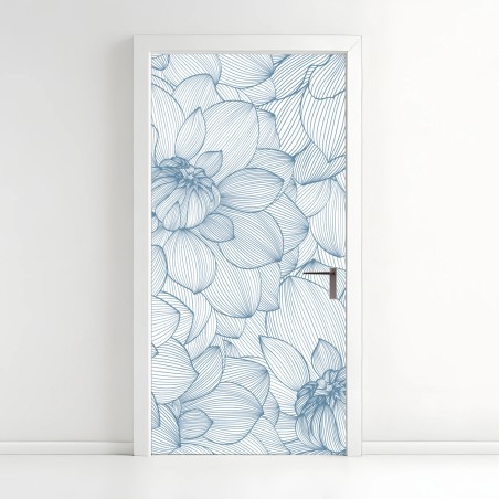 Door sticker delicate blue floral linework • Wallissimo®
