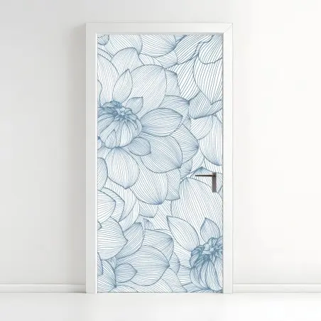 Door sticker delicate blue floral linework • Wallissimo®