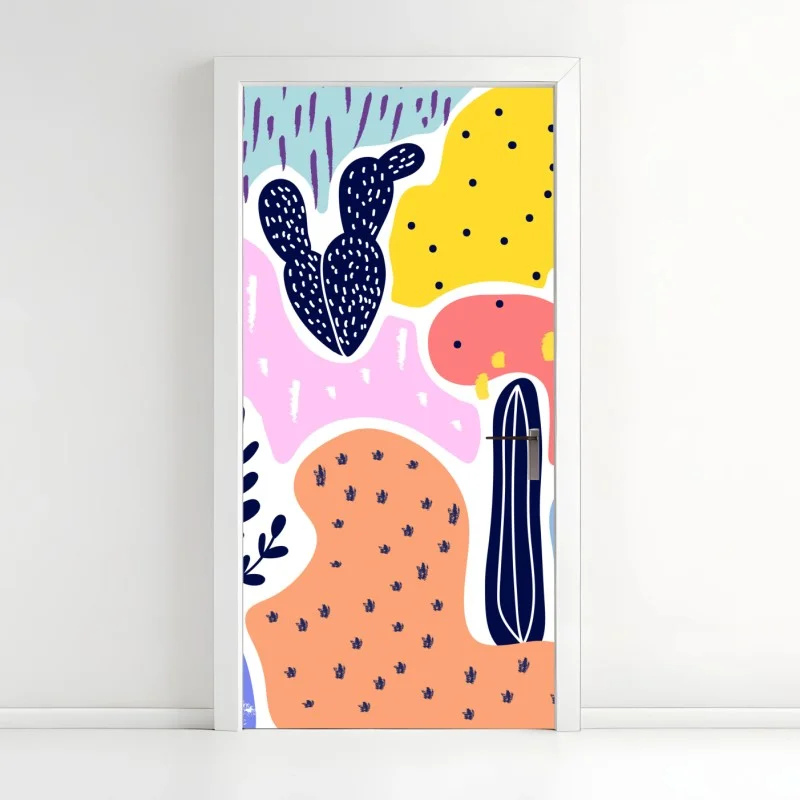 Door sticker playful abstract botanical pattern