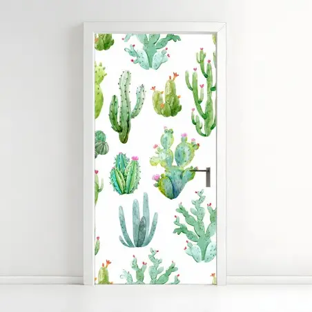 Door sticker watercolor cactus garden pattern • Wallissimo®