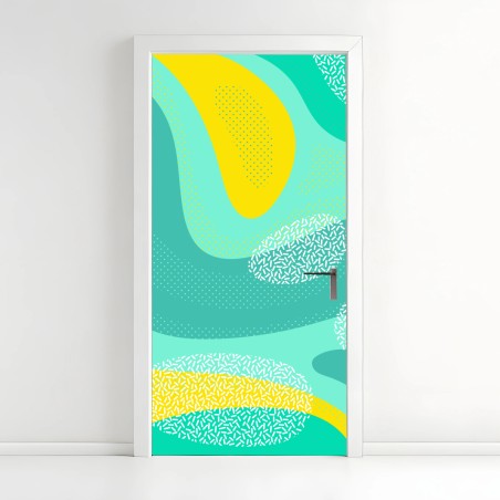 Door sticker turquoise and yellow abstract pattern • Wallissimo®