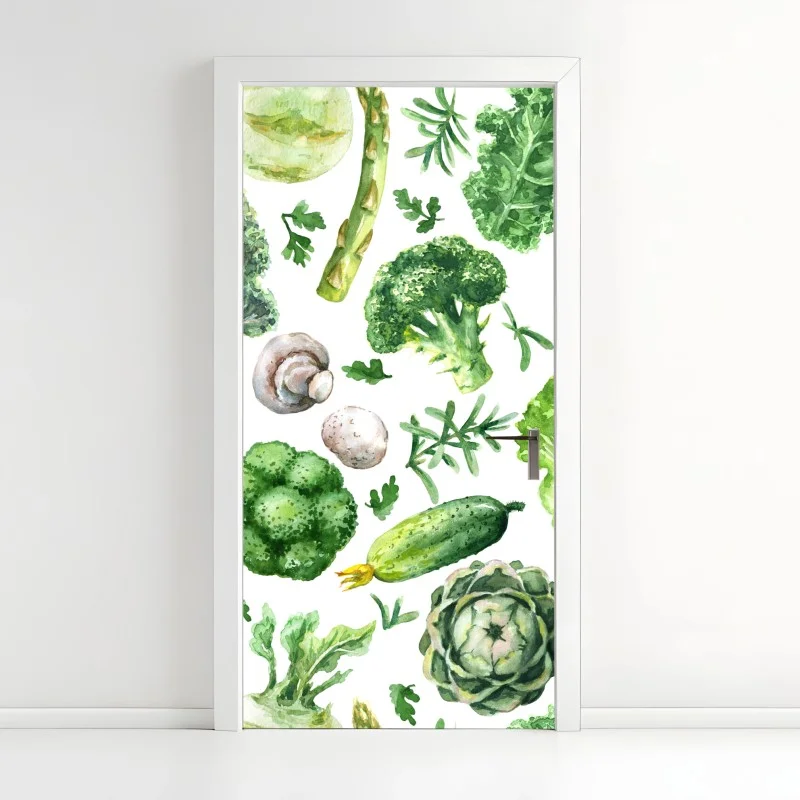 Door sticker watercolor greens seamless pattern