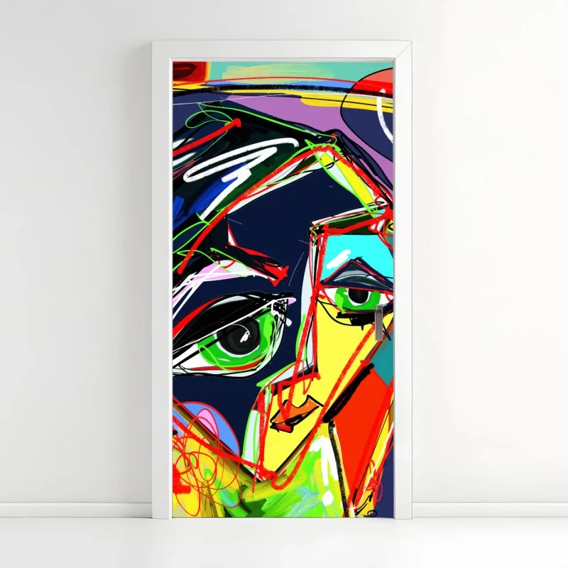 Door sticker vibrant abstract face portrait