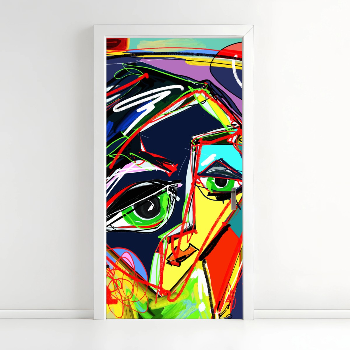 Door sticker vibrant abstract face portrait • Wallissimo® Door sticker vibrant abstract face portrait • Wallissimo®