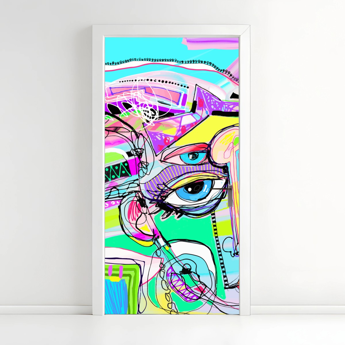 Door sticker vibrant abstract face portrait • Wallissimo®