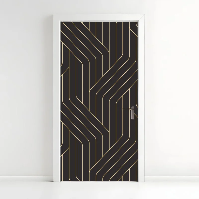 Door sticker geometric art deco pattern with gold lines